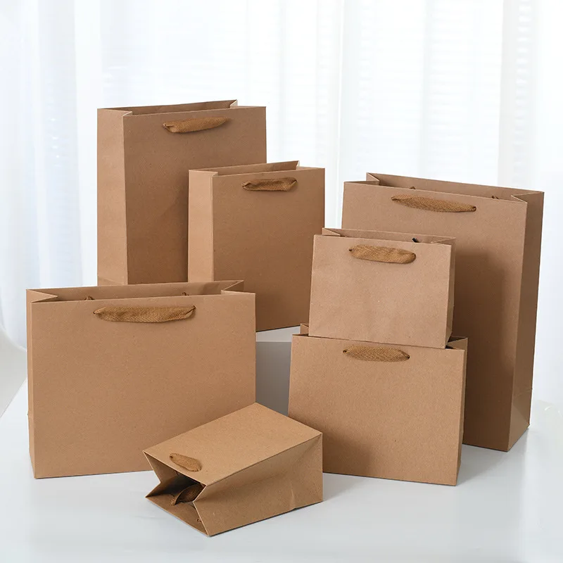 

10 Kraft Paper Bag Solid Color High Gram Weight Boutique Gift Packing For Store Clothes Wedding Christmas Supplies Handbags Kit