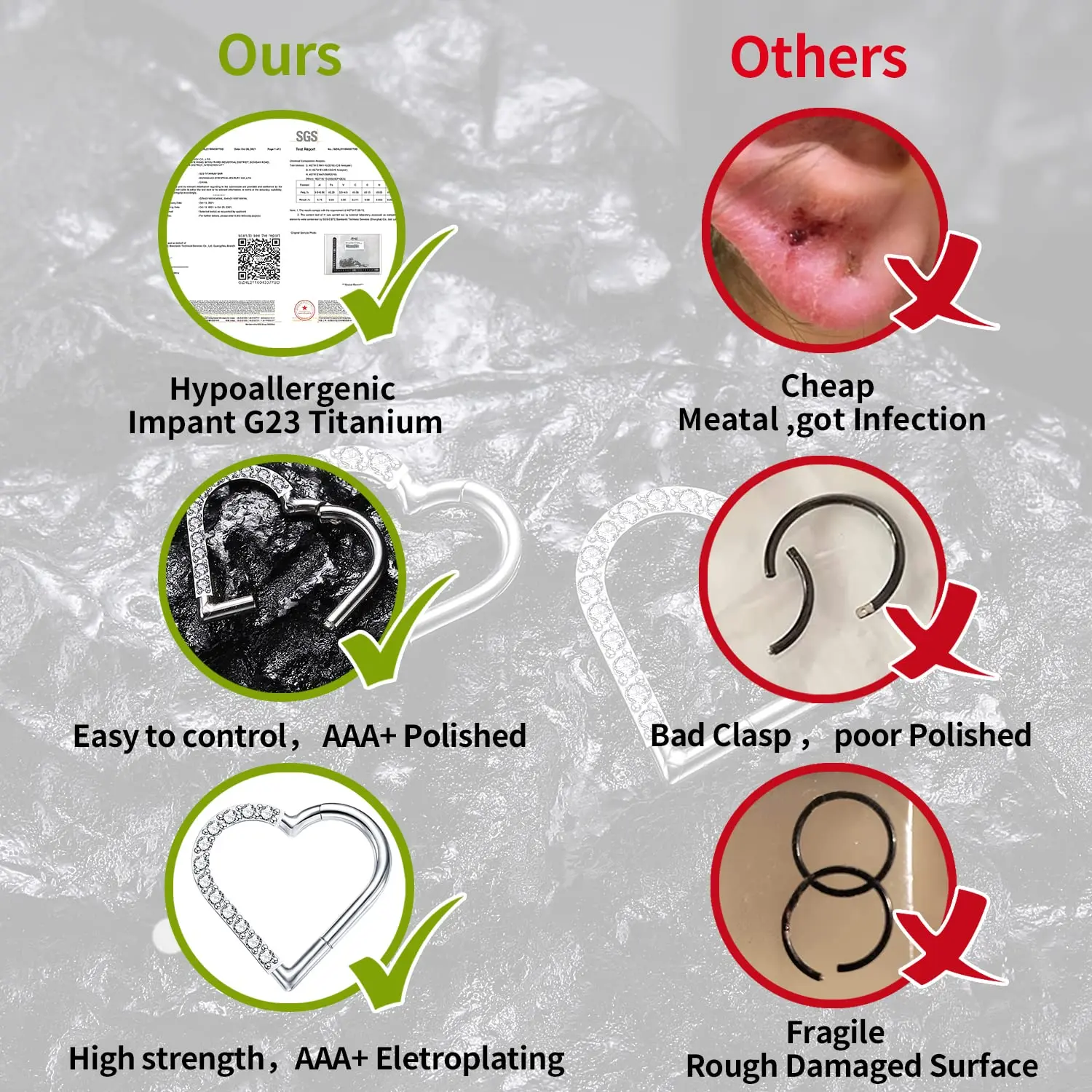 1.2x8/10/12mm Titanium Septum Round Opal Nose Rings Clicker Ear Cartilage Earrings Hoop Tragus Helix Lip Ring