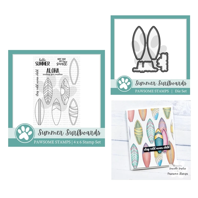 

Summer Surfboards July 2023 New Clear Stamps Set Scrapbooking for Paper Making Metal Cutting Dies Frames Card Craft