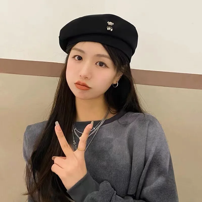 

Spring And Autumn Department Sweet Beret For Female Trend Bear Pattern Elegant Student Hat Art Painter Hat Direct