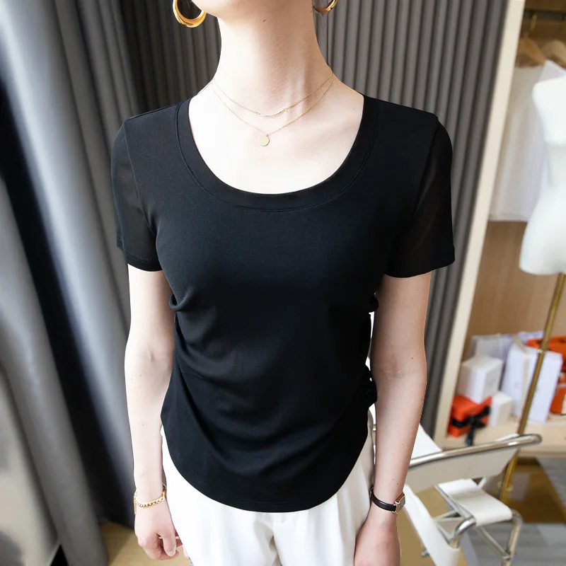 

High Quality 2023 Women T-shirt Wrinkle Style Design Female Spring Summer Sexy Crop Tops Clothes Fashion Bodysuit Tees Y2k Goth