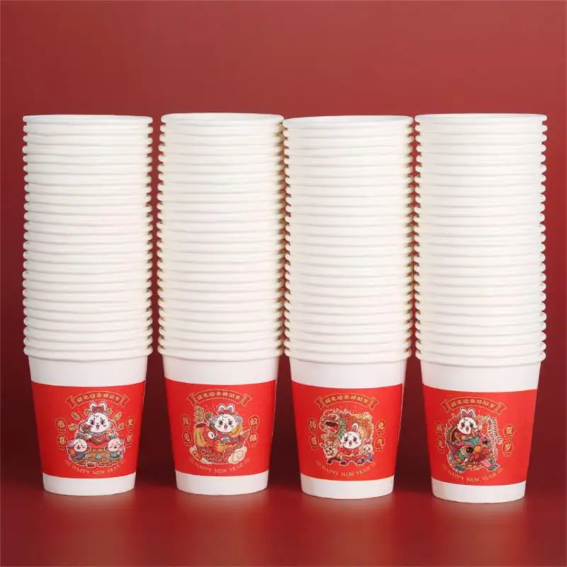 

Disposable New Year Paper Cup Spring Festival Household Cartoon Rabbit Shape Chinese Style New Year Goods Cup Water Cup