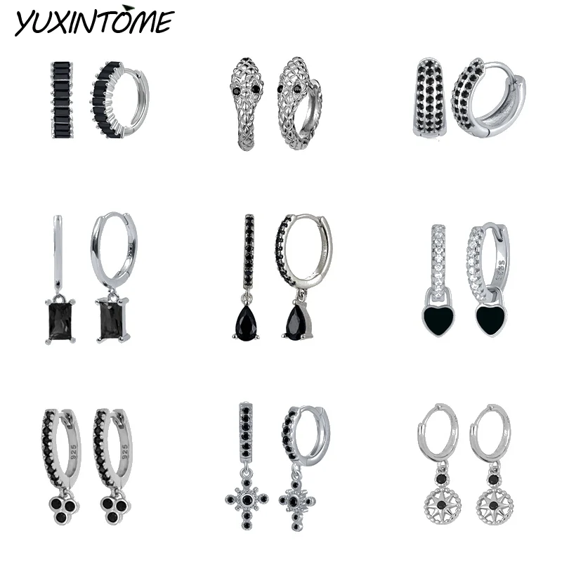 

925 Sterling Silver Needle Punk Black Series Small Hoop Earrings for Women 24K Gold Earrings Trend Jewelry Ear Accessories