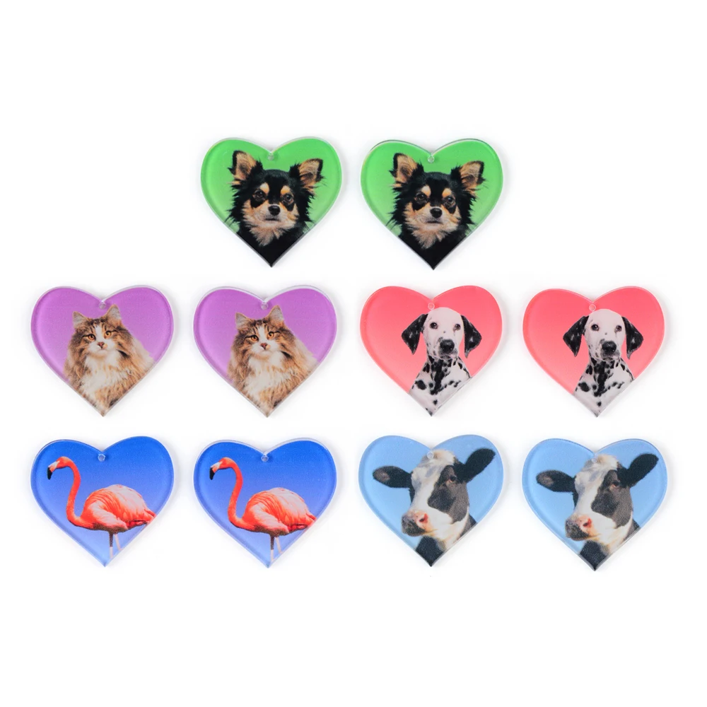 

6pcs Cute Ox Cat Dog Coloful Acrylic Animals Pendant Jewelry Accessory Handmade Connector DIY Earring Component for Women Gift