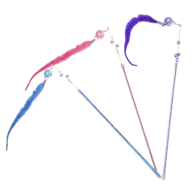 

Interactive for CAT Toys Wand Teaser Toy with Bells Cute Colorful Plush Toy 11 Inches Long Gift Ideas for Kittens