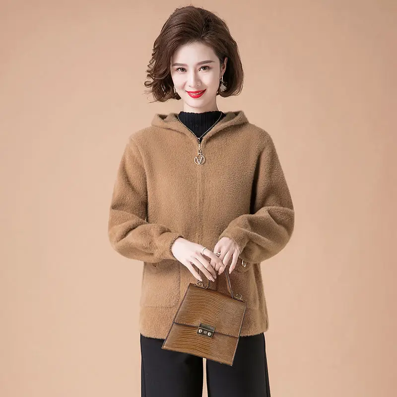 Женский вязаный кардиган с капюшоном элегантный свитер-куртка из искусственной