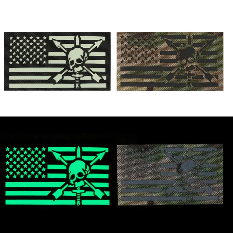 

Us Flag Patches Skull IR Hook and Loop Patches Tactical Armband Morale Badge on Backpack Hat Glow Patch Night Recognition Badges