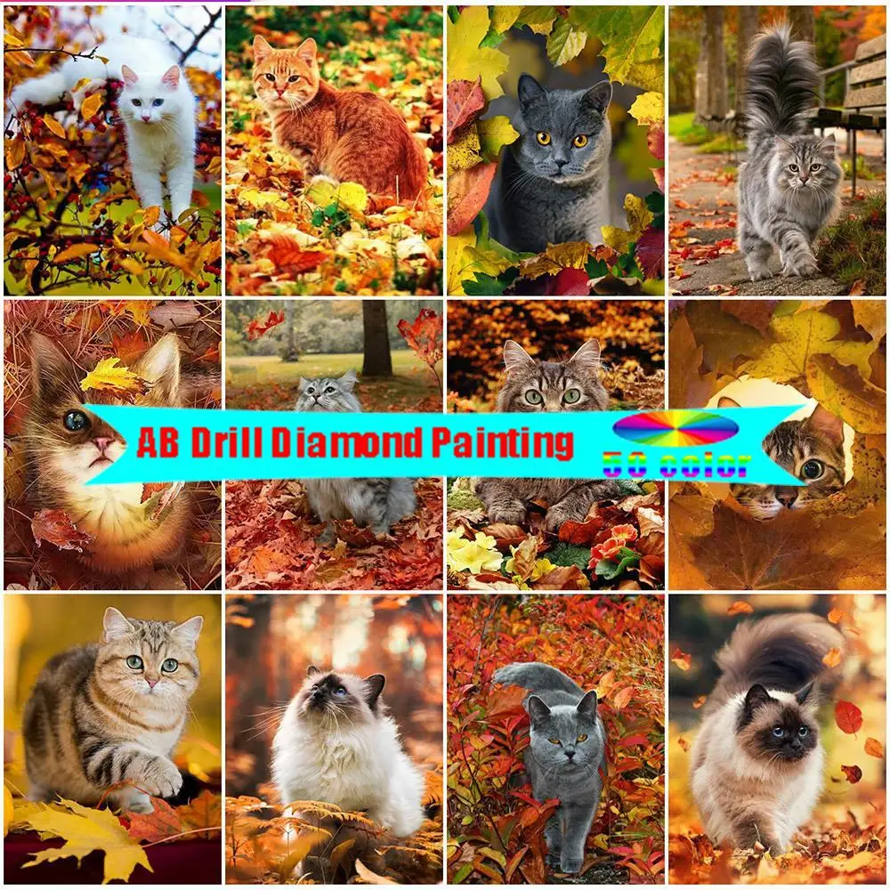 AB Dirll-pintura con diamantes de gato para decoración del hogar, bordado con diamantes de imitación, mosaico de punto de cruz de animales, novedad, otoño