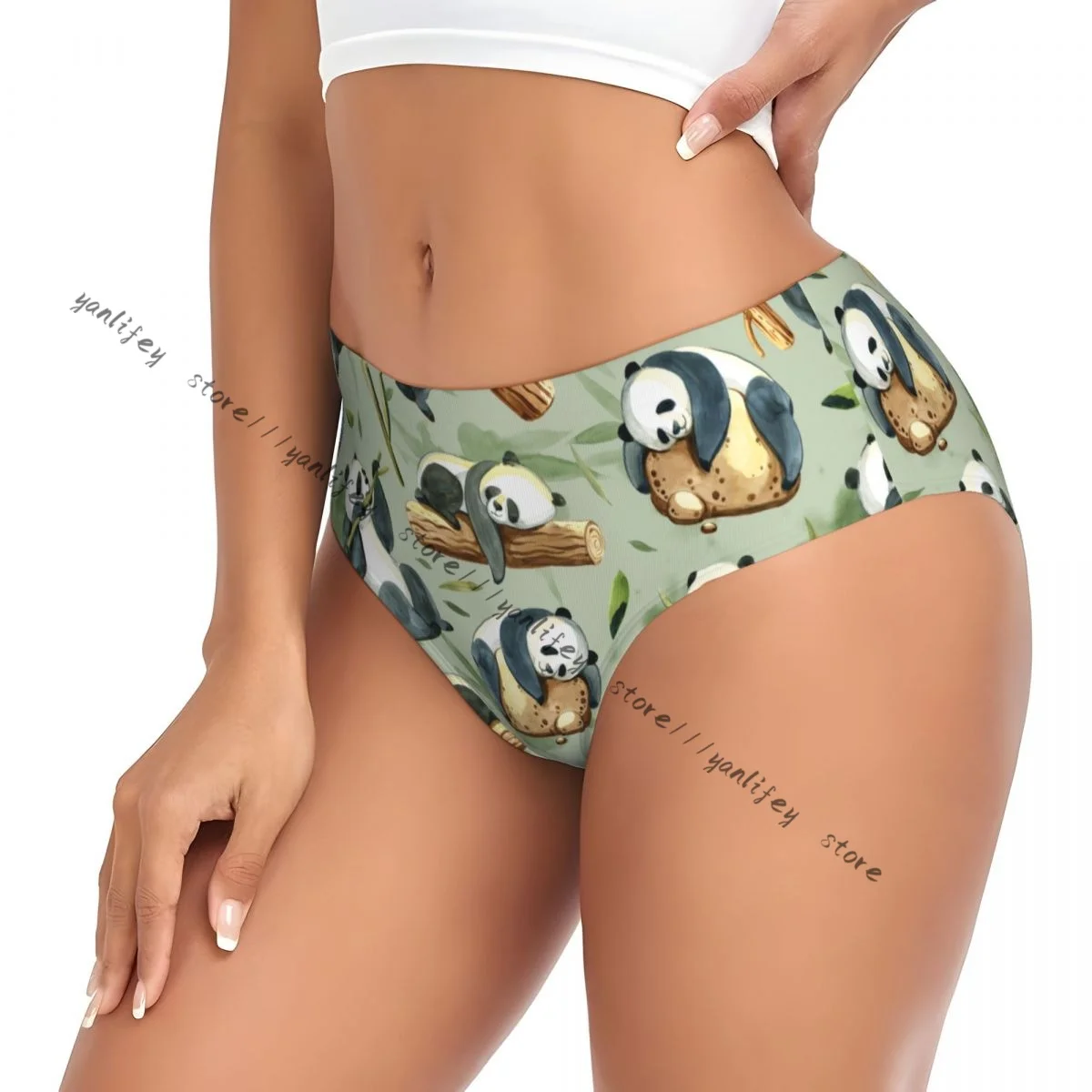 Акварельная панда с каменным зеленым всплеском и листьями нижнее белье женские