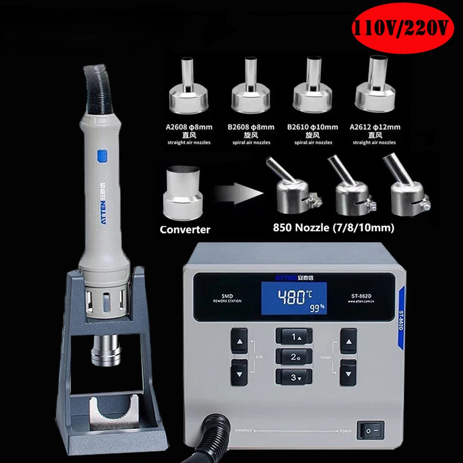 

2023NEW ST-862D ATTEN 1000W Hot Air Gun Digital Display BGA Rework Station Automatic Sleep PCB Weld Repair Solder Repair Tool