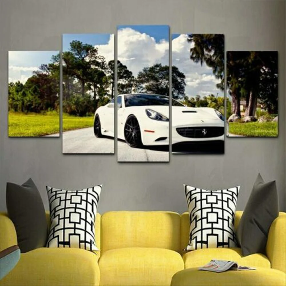 

Unframed 5Pcs Luxury White Ferrari Car Modern Canvas HD Print Posters Wall Art Picture Paintings for Living Room Home Decor