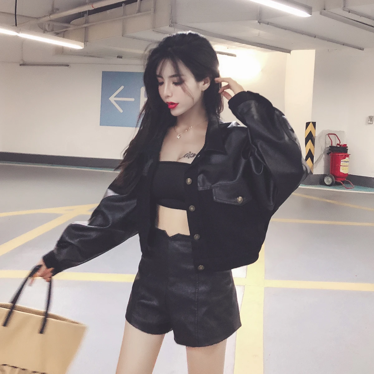 Casual Short Leather Jacket Women Short PU Loose Biker Jacket Female white Spring Outerwear Korean Streetwear Moto Coat Tops