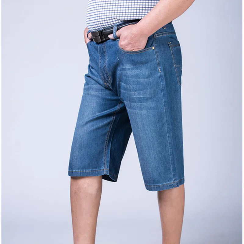 Джинсовые шорты до колена тонкие прямые свободные эластичные штаны из денима с