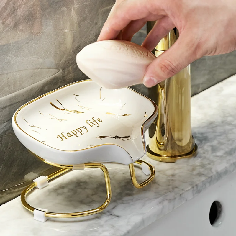 

Light Luxury Ceramic Soap Dish Soap Dish Soap Dish Drain Free Perforation Storage Rack Home Soap Dish Tray Creative