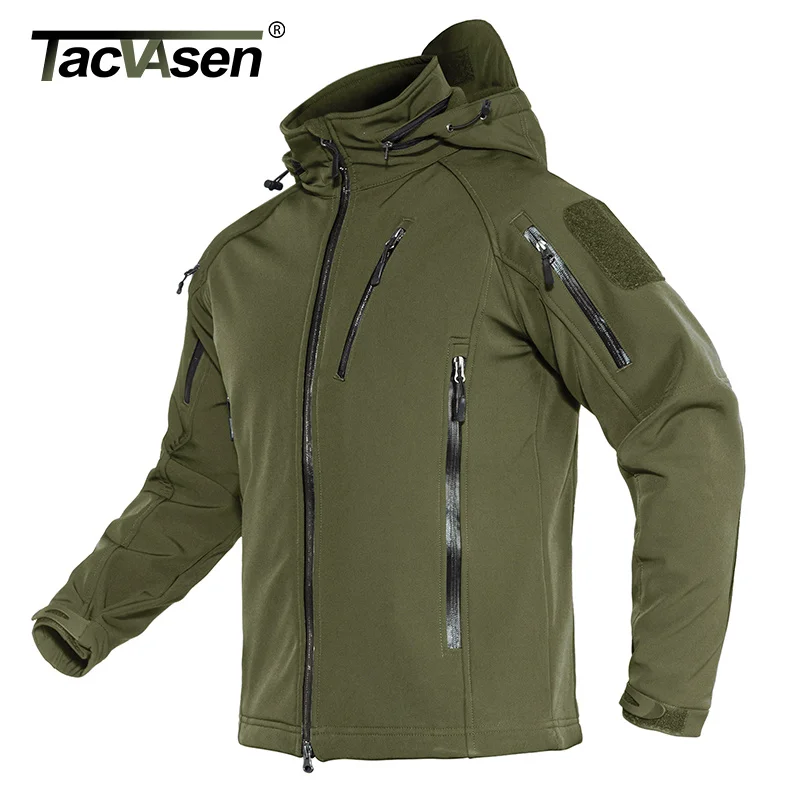 

TACVASEN Airsoft Military Tactical Jacket Men Winter Fleece Lining Hooded Softshell Army Jacket Coat Windproof Assault Coat 4XL