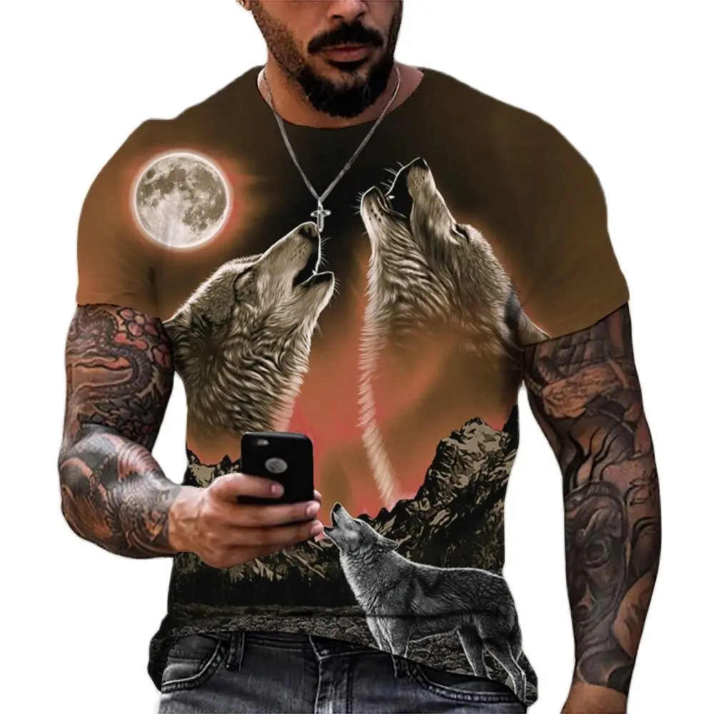 

2023 Wolf T Shirt For Mens Animal Print Short Sleeve Top 3D Casual Street Man's T-shirt Oversized Tee Shirt Men Vintage Clothing