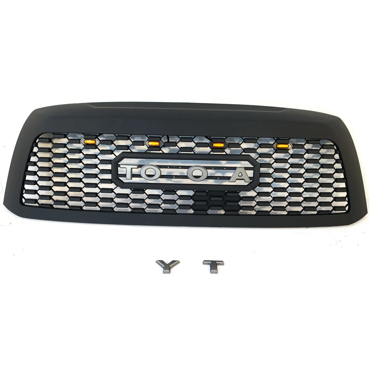

Car Front Racing Grille for Toyota Sequoia 2010-2018 TRD Front Upper Bumper Grille Replacement Grille with 4 Led Lights Black