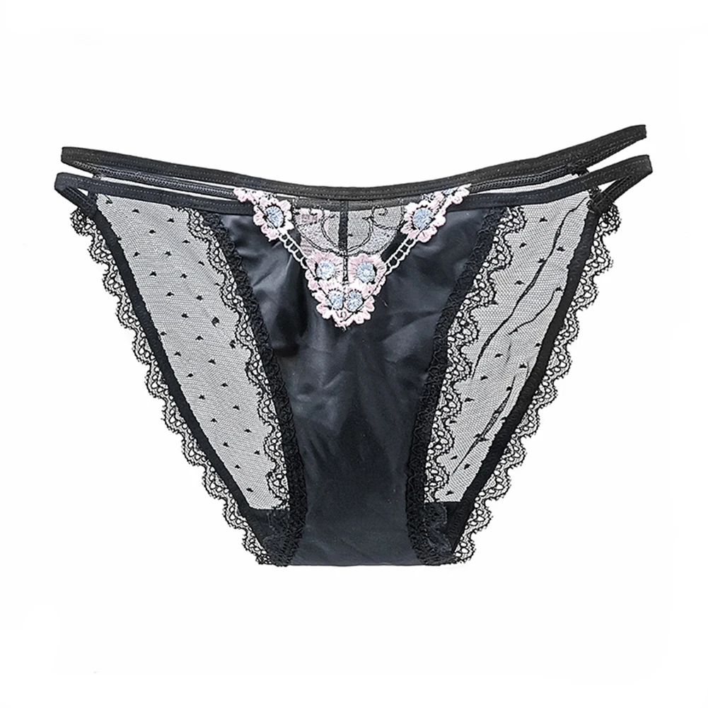 

Women Sheer Gauze Smooth Satin Patchwork Briefs Mesh See Though Breathable Panties Lace Knickers Underwear Sexy Lingerie