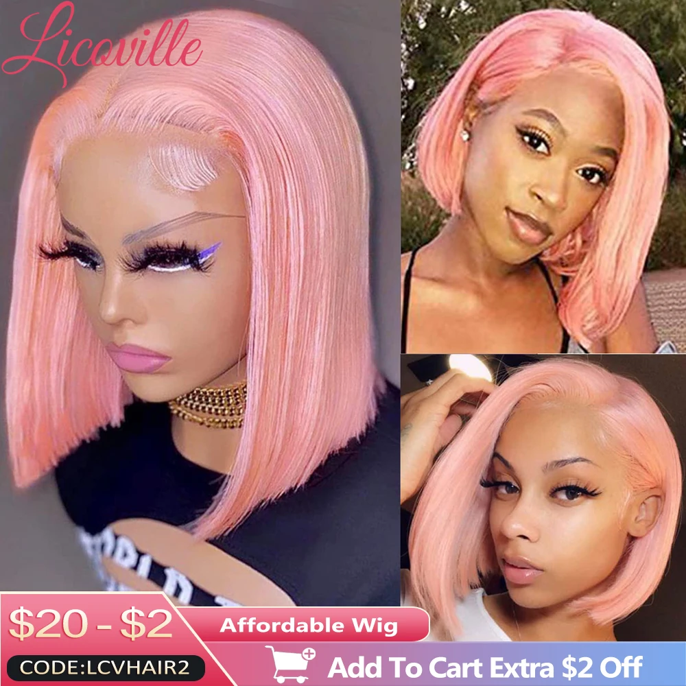 Pink Human Hair Bob Wig Cheap Wigs Sale Clearance Natural Woman Brazilian Lace Frontal 13x4 Front Black 613 Highlight
