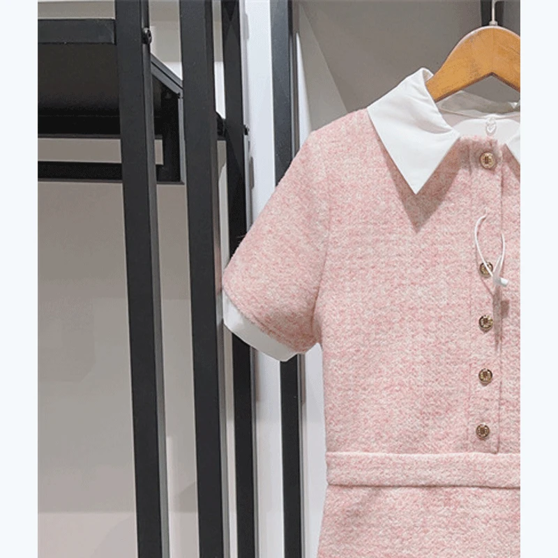 

2023 Early Spring New Sweet and Detachable Collar Short-sleeved Waist Dress
