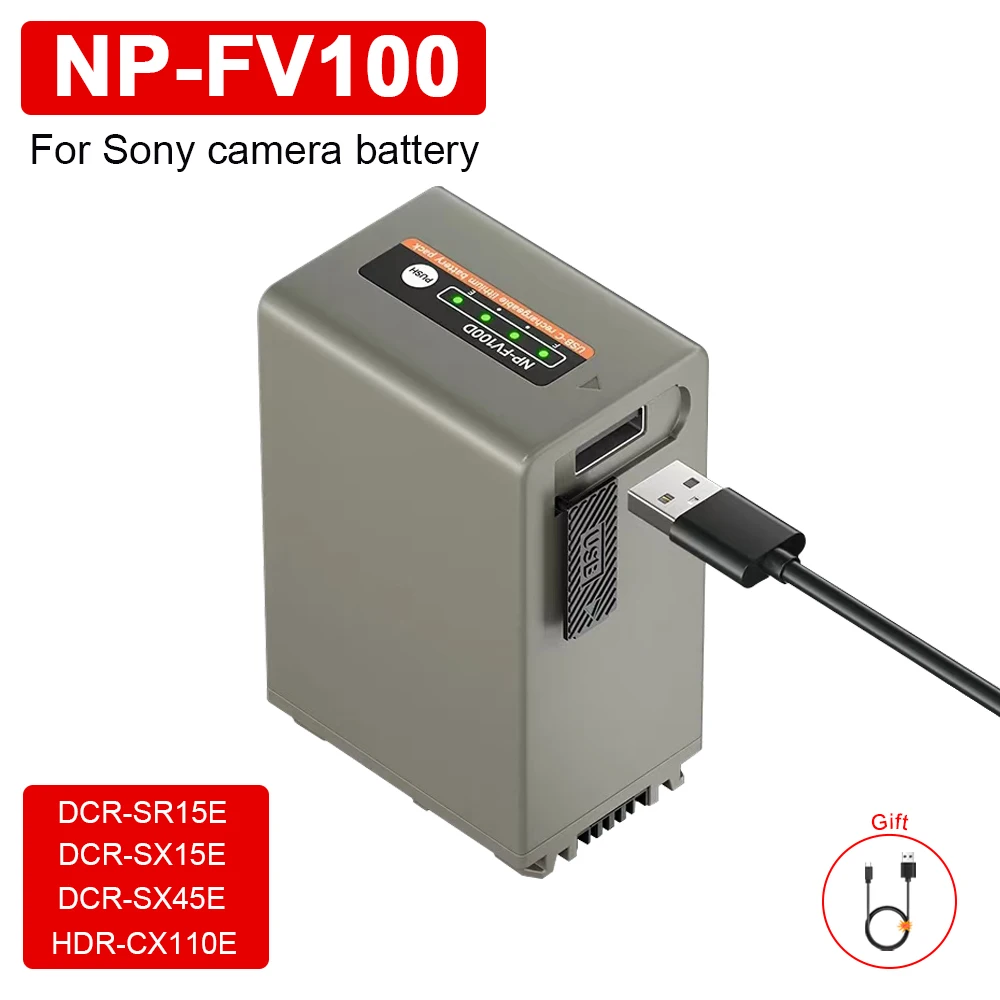 Аккумулятор NP-FV70 NP-FV100 емкостью 3280 мАч с входом типа C 5 В/2 А для камеры Sony NP-FV90 FV100 FV30