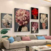 flowers feathers woman abstract art poster decoracion painting wall art kraft paper room wall decor
