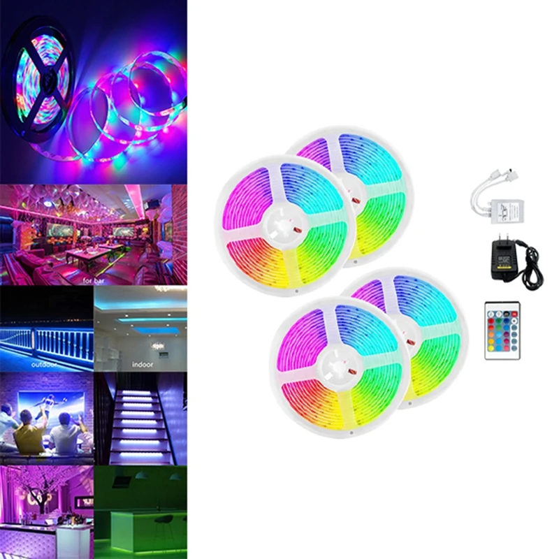 

Светодиодные ленты, освещение для спальни, 3528 RGB, гибсветильник свет, 20 м, многоцветный светодиодный светильник с 24-кнопочным пультом дистан...