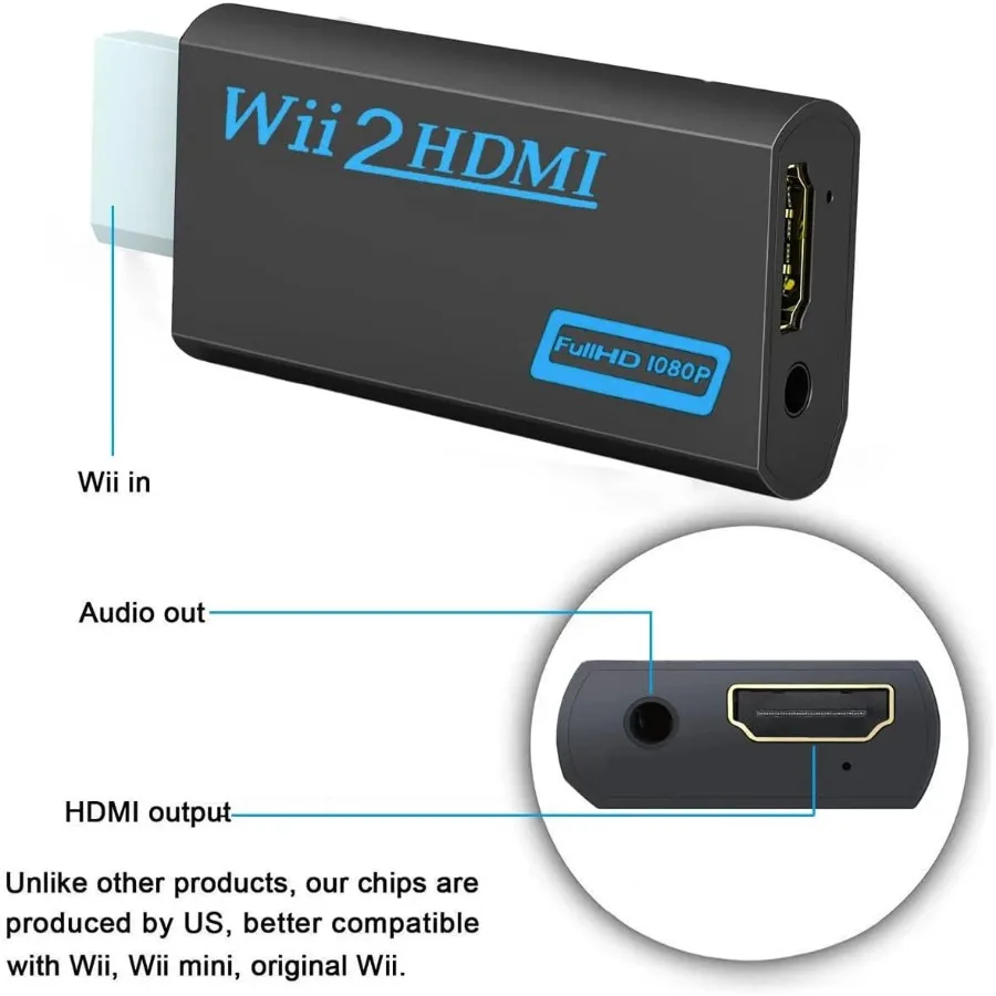 Фото Grwibeou WII-HDMI-совместимый преобразователь Full HD 1080P WII-HD адаптер 3,5 мм аудио для ПК HDTV монитор дисплей с HD-кабелем №5