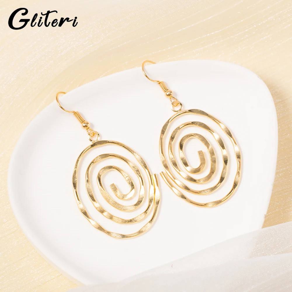 GEITERI 1Pair Hollow Round Spiral Earrings For Women Girls Gold Color Silver Color Geometric Drop Earring Fashion Jewelry Party