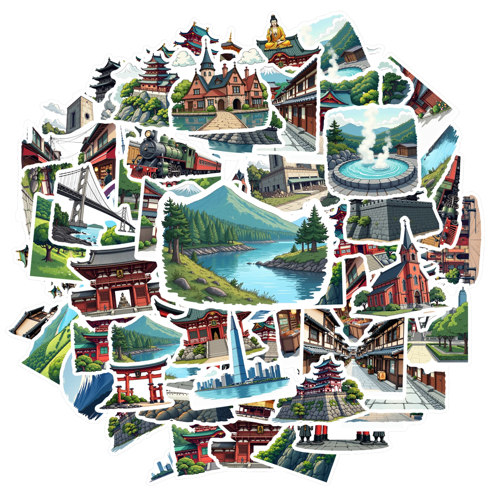 

Набор наклеек с пейзажами Японии