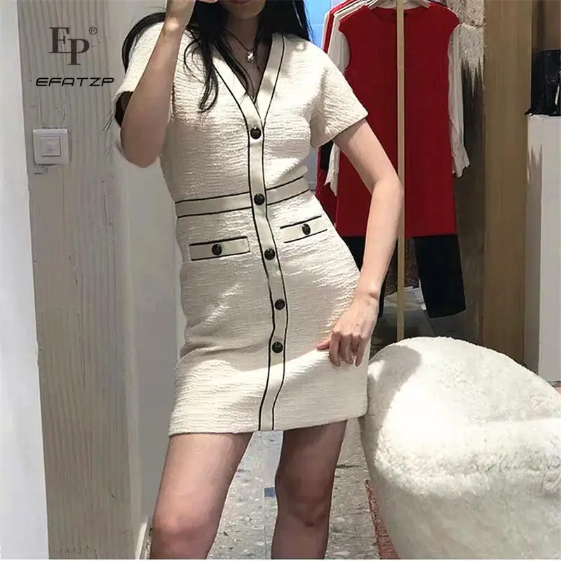 

EFATZP Women Pocket Dress Office Ladies Elegant Short Sleeve Casual Dress
