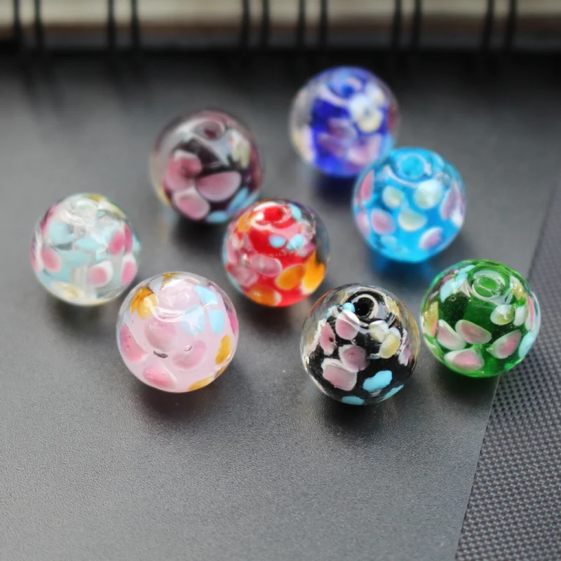 10Pcs 12mm 14mm Handmade Glass Lampwork beads Flower Simply Purple Green Brown Color  for Jewelry Making Wholesale and Retail images - 6