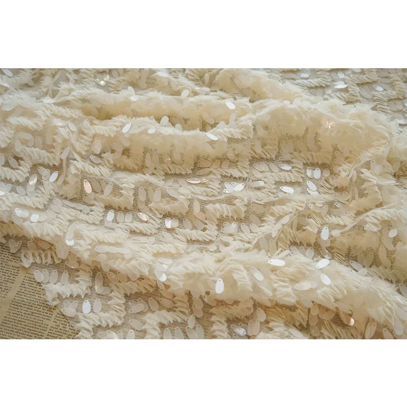 Абрикосовая блестящая вышитая кружевная ткань для свадебного вечернего платья