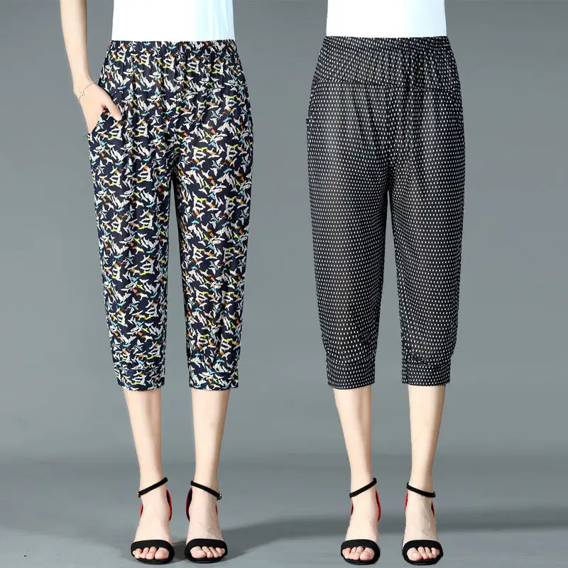 Женские летние модные ледяные шелковые повседневные шаровары женские тонкие