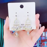 fashion sense hollow fan shaped jewel earrings fashion temperament creative alloy diamond earrings earrings jewelry women