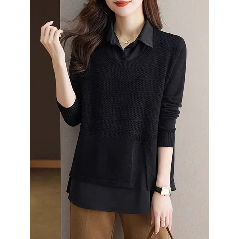 Женская одежда искусственные однотонные вязаные свитера из двух предметов