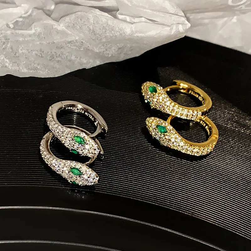 

Europe and the United States S925 Silver Pin Gold Color Personality Snake-shaped Female Fashion Zircon Bright Ear Buckle Hip-hop