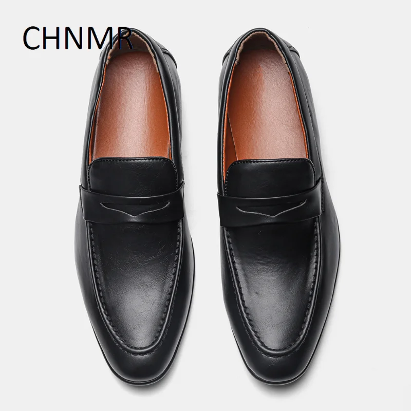 

Мокасины CHNMR мужские с острым носком, классические туфли Челси, деловой стиль, повседневные дизайнерские, без застежки, модные популярные, из резины и кожи, большие размеры