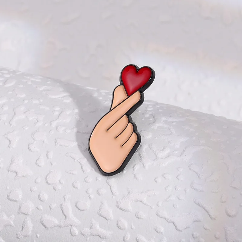 Cartoon finger than heart alloy brooch Male and Female couples pins Love enamel badge Accessories wholesale Send friends gift images - 6