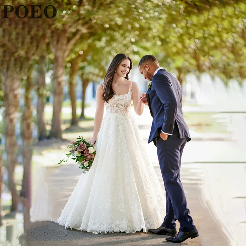 

Свадебное платье POEO в стиле бохо, 2022, с V-образным вырезом, без рукавов, аппликация, платье для невесты до пола, со шлейфом, индивидуальный пошив