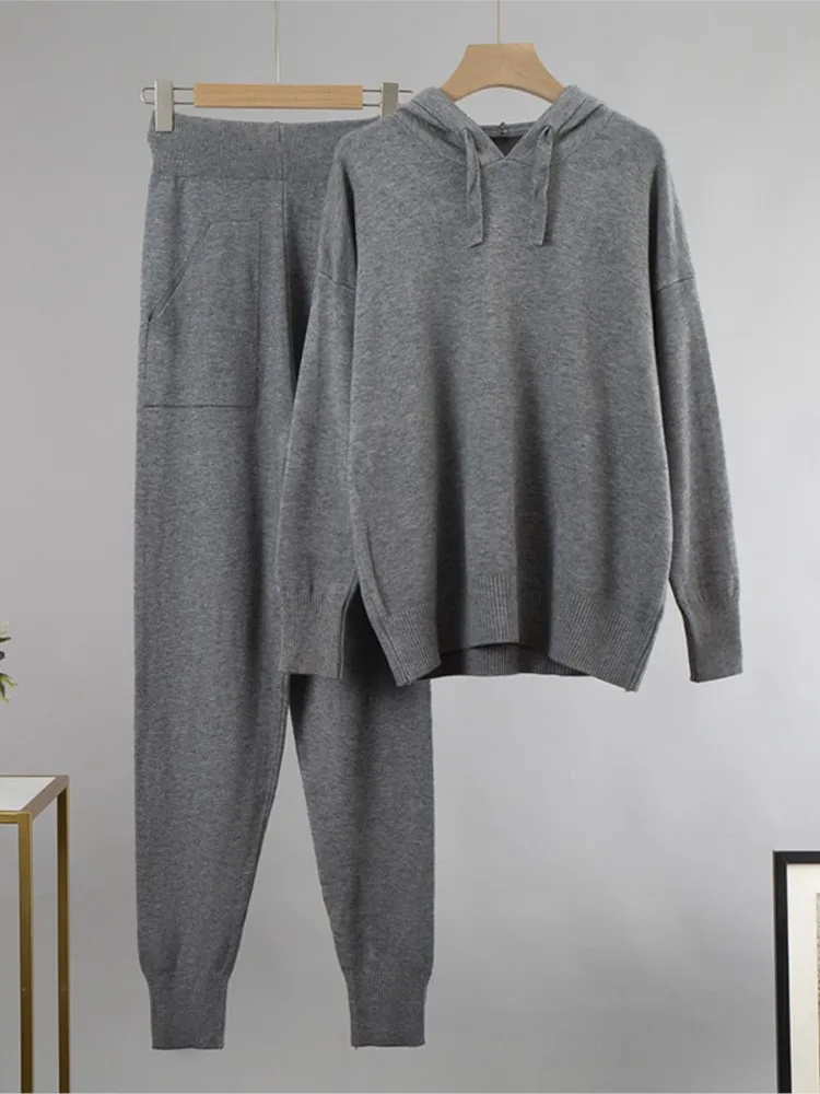 

Новинка модный наряд пуловеры вязаный свитер комплект из 2 предметов женские толстовки с длинным рукавом блузки Повседневный брючный костюм шаровары Женская одежда