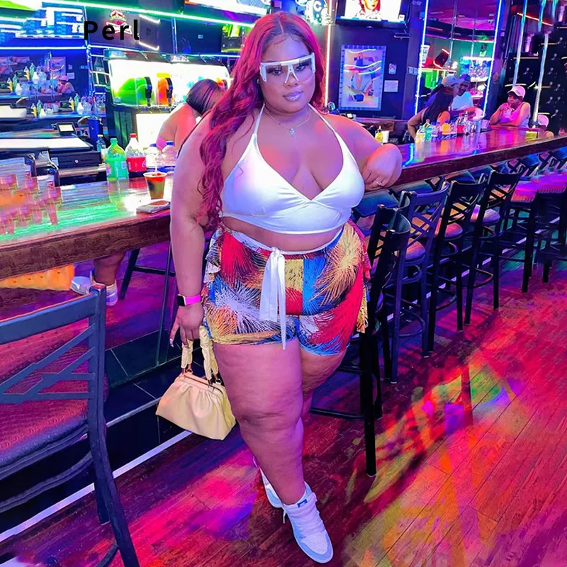 Женский спортивный костюм Perl на бретельках + короткий с принтом - купить по