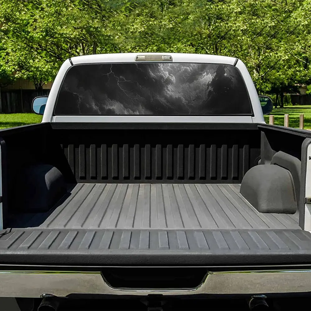 Dark Clouds Lightning Print Car Rear Windshield Sticker Truck Window See Through Perforated Back Vinyl Decal Decoration