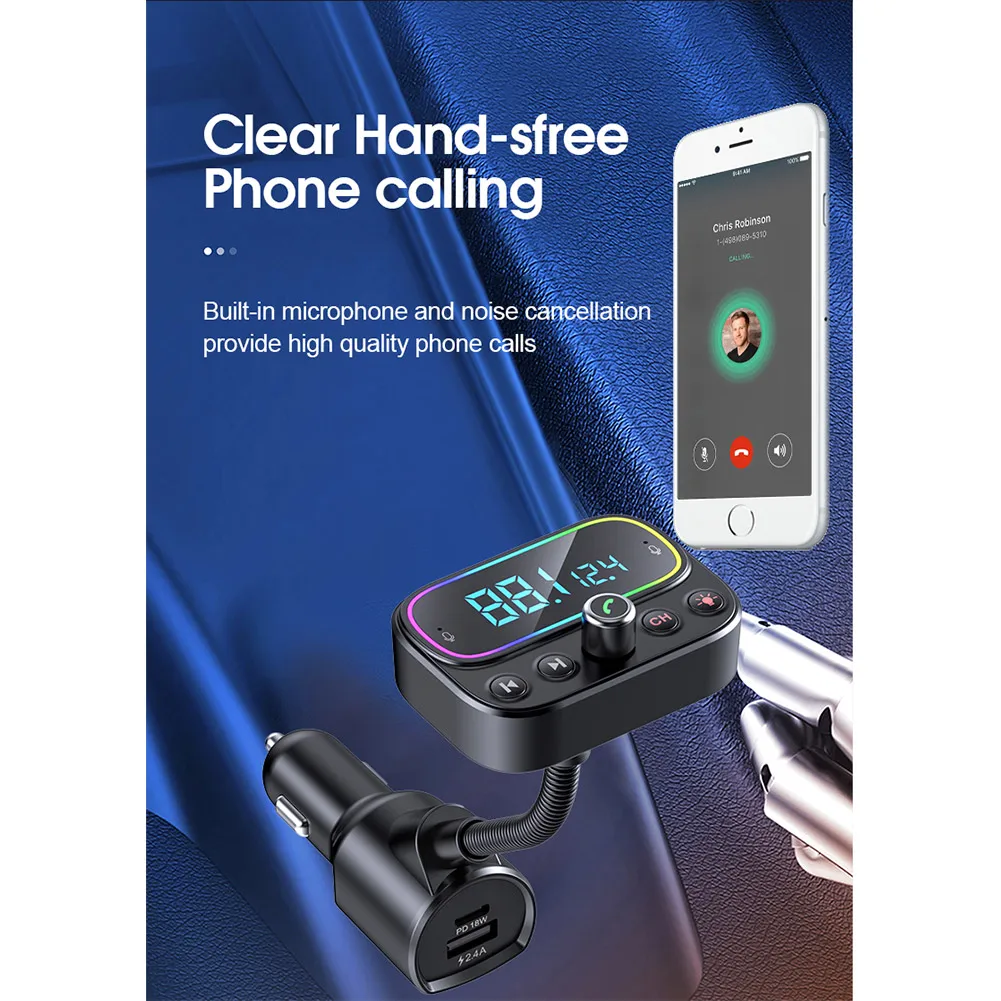 

Wireless Bluetooth 5.0 FM Transmitter Radio AUX Adapter USB Car LED Music Player Car Accessories High Quality FM Transmitter