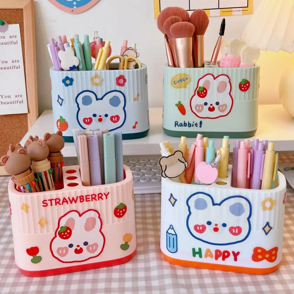 

Sturdy Creative Versatile Cute Cartoon Pen Holder 2 Grids Pen Holder Durable Classroom Things