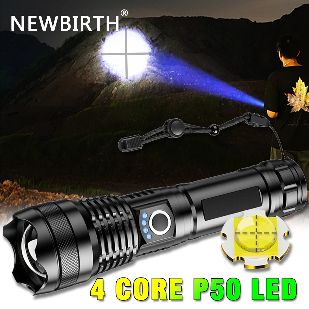 

High Powerful LED FlashLight XHP50 Beads Zoomable light 5 Modes Usb Rechargeable Torch 18650 or 26650 Battery Camping Fishing