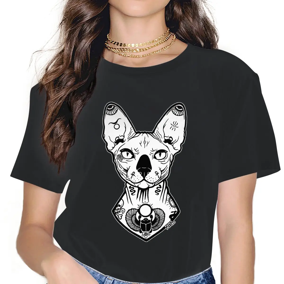 Tattooed Women Tshirts Canadian Sphynx Cat Grunge Vintage Female Clothing Large Cotton Graphic Streetwear