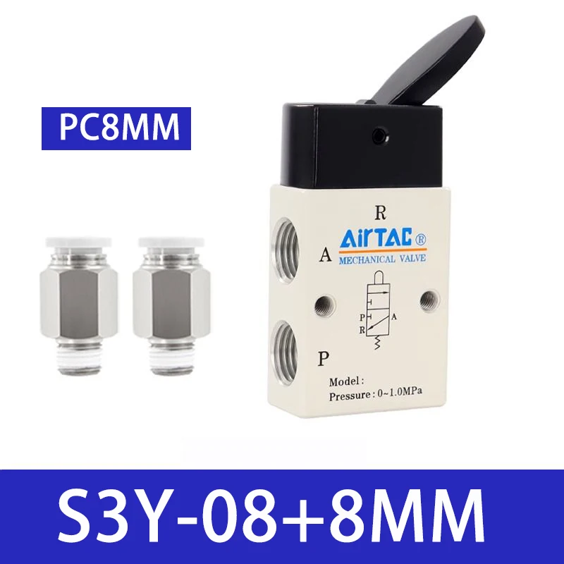 Оригинальный механический клапан AirTAC S3Y-M5/S3Y-06/S3Y-08, клапан с ручным управлением, пневматические переключающие клапаны