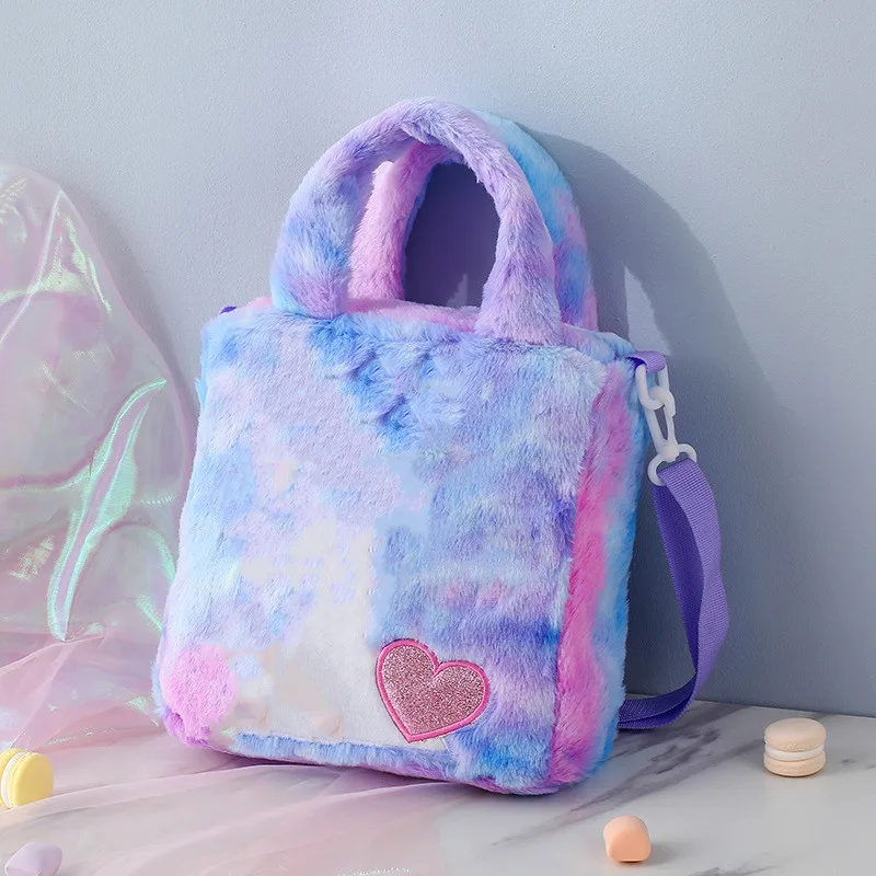 

New women cartoon embroidered plush shoulder bag cute girl handbag crossbody bag