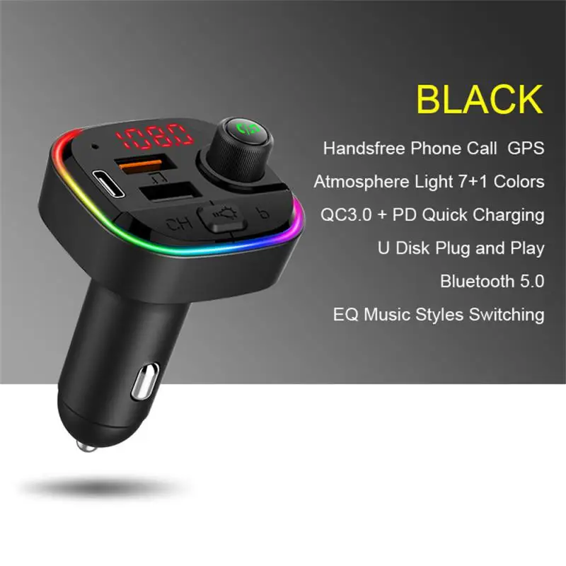 

Super Bass Sound Dc12v-24v Hands-free Calling Music Player Fast Charg-ing 3 Ports Car 5.0 Fm Transmitter Led Displays